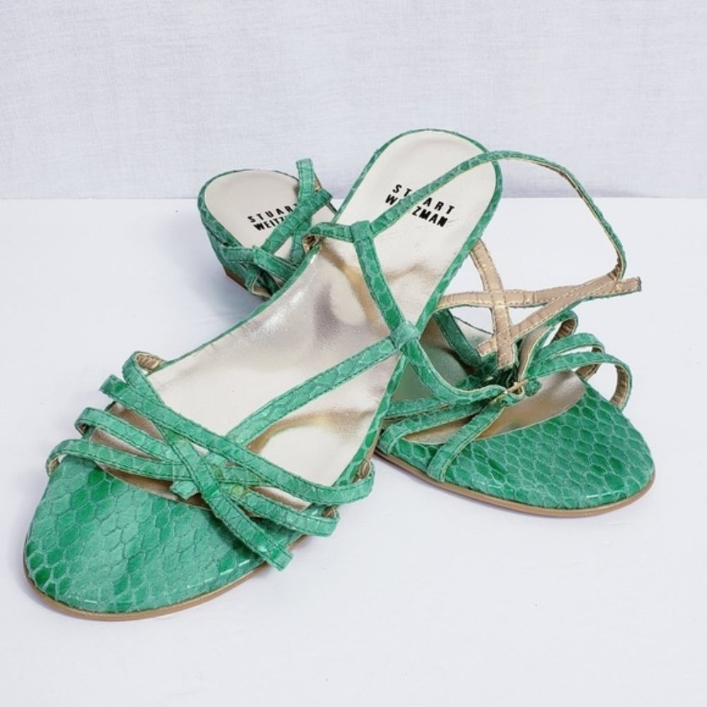 Stuart Weitzman size 7 Green Snakeskin Slingbacks